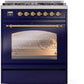 Ilve UP30NMPMBGLP Nostalgie Ii 30 Inch Dual Fuel Liquid Propane Freestanding Range In Blue With Brass Trim