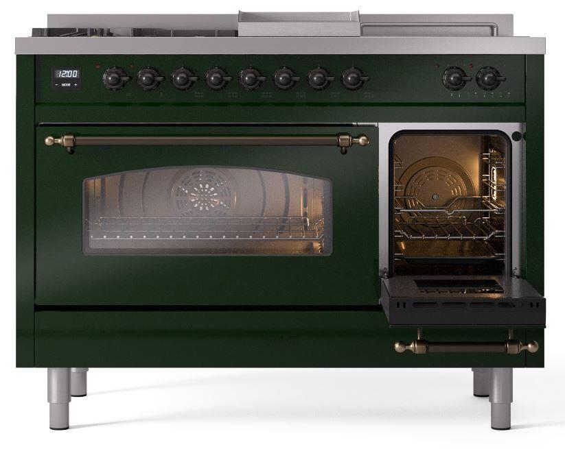 Ilve UP48FSNMPEGB Nostalgie Ii 48 Inch Dual Fuel Natural Gas Freestanding Range In Emerald Green With Bronze Trim