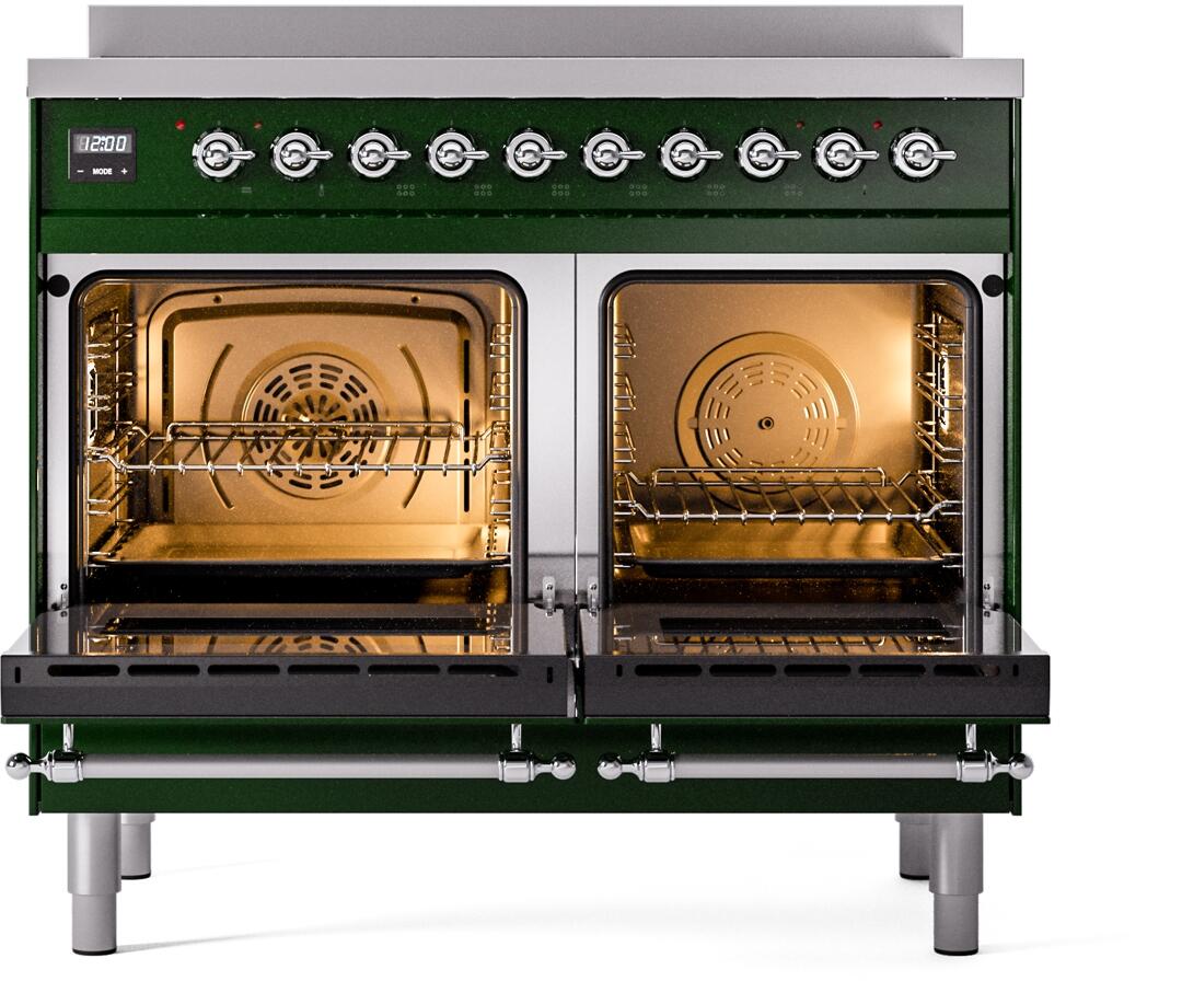 Ilve UPDI406NMPEGC Nostalgie Ii 40 Inch Electric Freestanding Range In Emerald Green With Chrome Trim