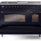 Ilve UP48FSNMPMBB Nostalgie Ii 48 Inch Dual Fuel Natural Gas Freestanding Range In Blue With Bronze Trim