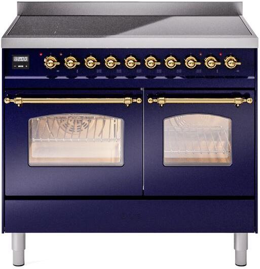 Ilve UPDI406NMPMBG Nostalgie Ii 40 Inch Electric Freestanding Range In Blue With Brass Trim