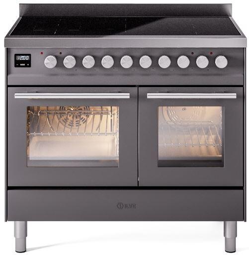 Ilve UPDI406WMPMG Professional Plus Ii 40 Inch Electric Freestanding Range In Matte Graphite With Trim