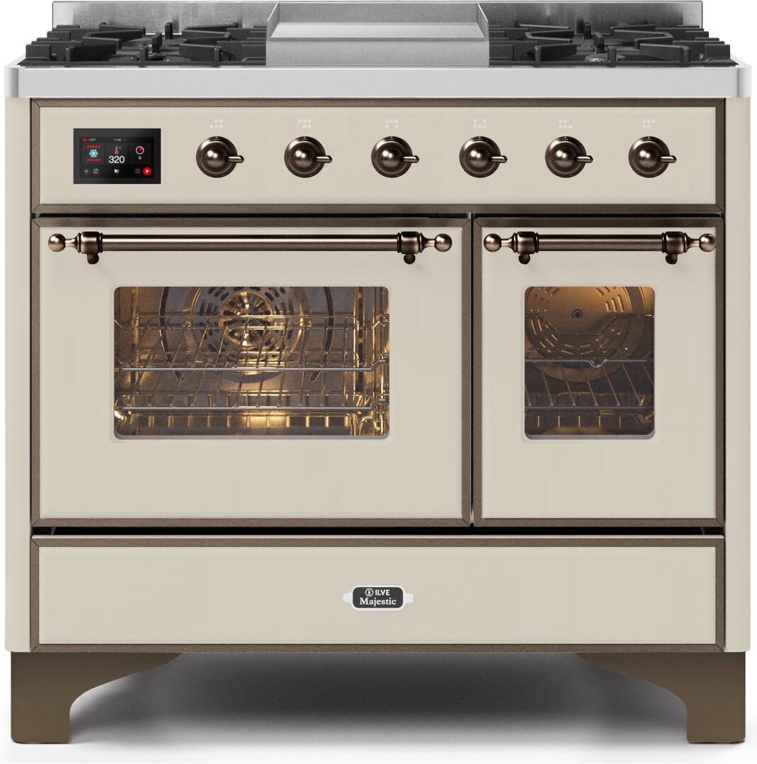 Ilve UMD10FDNS3AWBLP Majestic Ii 40 Inch Dual Fuel Liquid Propane Freestanding Range In Antique White With Bronze Trim