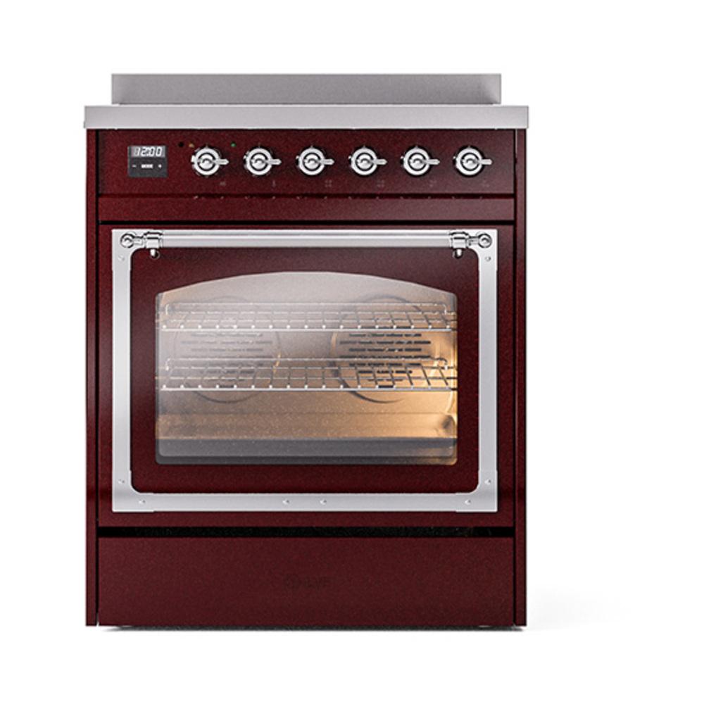 Ilve UNI304NMPBUC Ilve Uni304Nmpbuc Nostalgie Ii Noblesse 30" Induction Range (Triple Glass Door, Burgundy, Chrome)