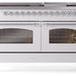 Ilve UP60FNMPWHCLP Nostalgie Ii 60 Inch Dual Fuel Liquid Propane Freestanding Range In White With Chrome Trim