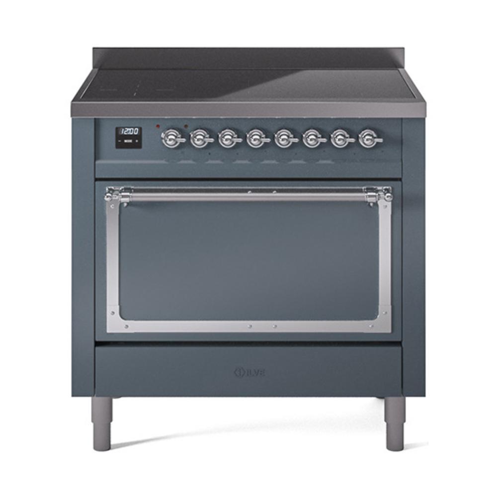 Ilve UNI366QNMPBGC Ilve Uni366Qnmpbgc Nostalgie Ii Noblesse 36" Induction Range (Solid Door, Blue Grey, Chrome)