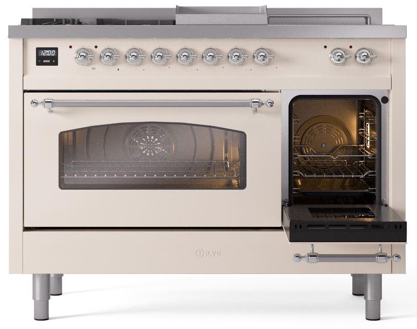 Ilve UP48FSNMPAWC Nostalgie Ii 48 Inch Dual Fuel Natural Gas Freestanding Range In Antique White With Chrome Trim