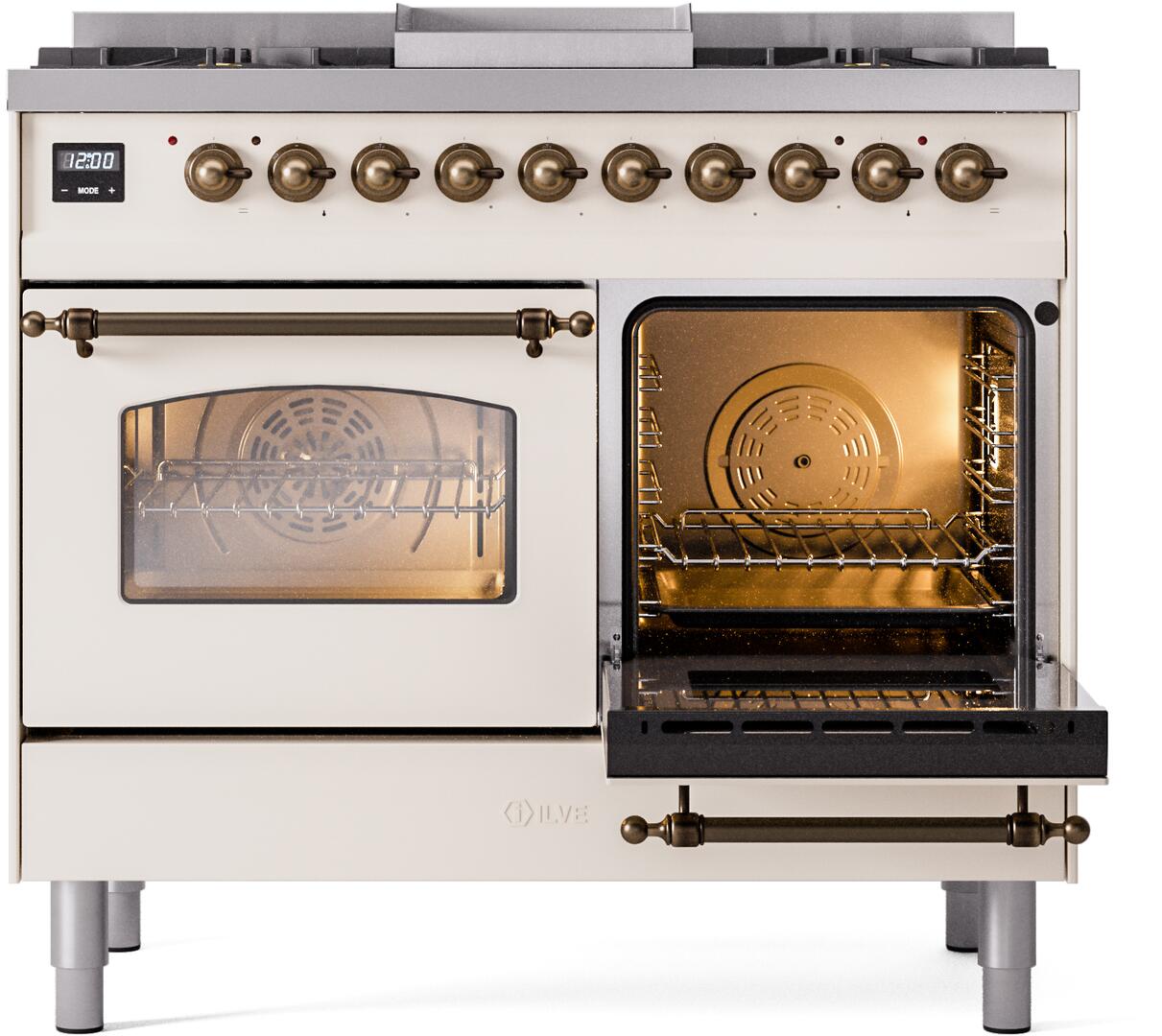 Ilve UPD40FNMPAWB Nostalgie Ii 40 Inch Dual Fuel Natural Gas Freestanding Range In Antique White With Bronze Trim