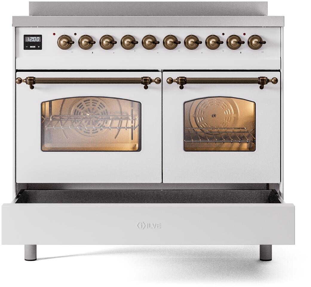 Ilve UPDI406NMPWHB Nostalgie Ii 40 Inch Electric Freestanding Range In White With Bronze Trim