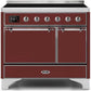 Ilve UMDI10QNS3BUC Majestic Ii 40 Inch Electric Freestanding Range In Burgundy With Chrome Trim