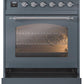 Ilve UPI304NMPBGC Nostalgie Ii 30 Inch Electric Freestanding Range In Blue Grey With Chrome Trim