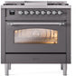 Ilve UP36FNMPMGCLP Nostalgie Ii 36 Inch Dual Fuel Liquid Propane Freestanding Range In Matte Graphite With Chrome Trim