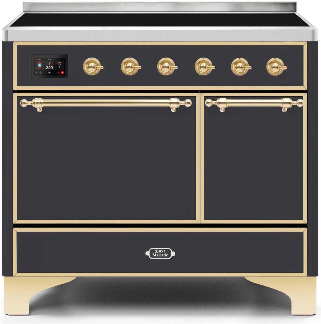 Ilve UMDI10QNS3MGG Majestic Ii 40 Inch Electric Freestanding Range In Matte Graphite With Brass Trim