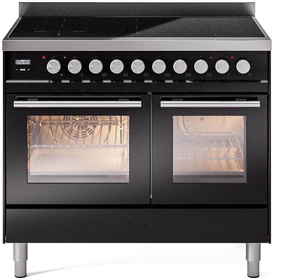 Ilve UPDI406WMPBK Professional Plus Ii 40 Inch Electric Freestanding Range In Glossy Black With Trim