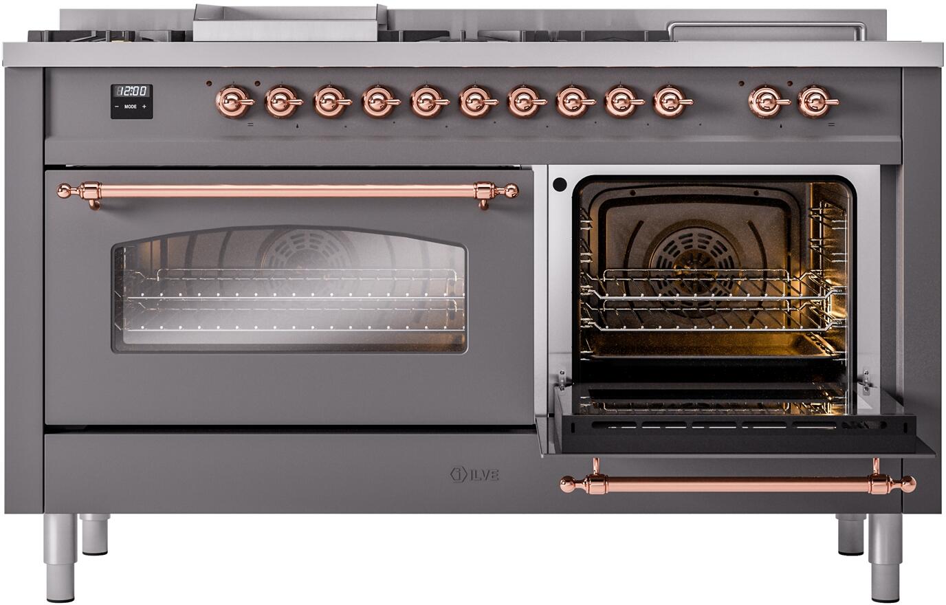 Ilve UP60FSNMPMGP Nostalgie Ii 60 Inch Dual Fuel Natural Gas Freestanding Range In Matte Graphite With Copper Trim