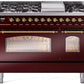 Ilve UP48FNMPBUGLP Nostalgie Ii 48 Inch Dual Fuel Liquid Propane Freestanding Range In Burgundy With Brass Trim