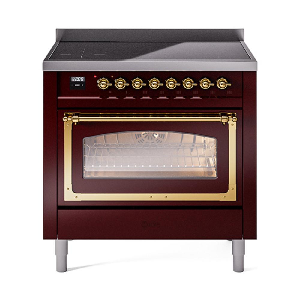 Ilve UNI366NMPBUG Ilve Uni366Nmpbug Nostalgie Ii Noblesse 36" Induction Range (Triple Glass Door, Burgundy, Brass)