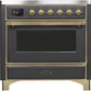 Ilve UMI09NS3MGG Majestic Ii 36 Inch Electric Freestanding Range In Matte Graphite With Brass Trim