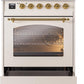 Ilve UPI304NMPAWG Nostalgie Ii 30 Inch Electric Freestanding Range In Antique White With Brass Trim