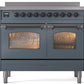 Ilve UPDI406NMPBGB Nostalgie Ii 40 Inch Electric Freestanding Range In Blue Grey With Bronze Trim