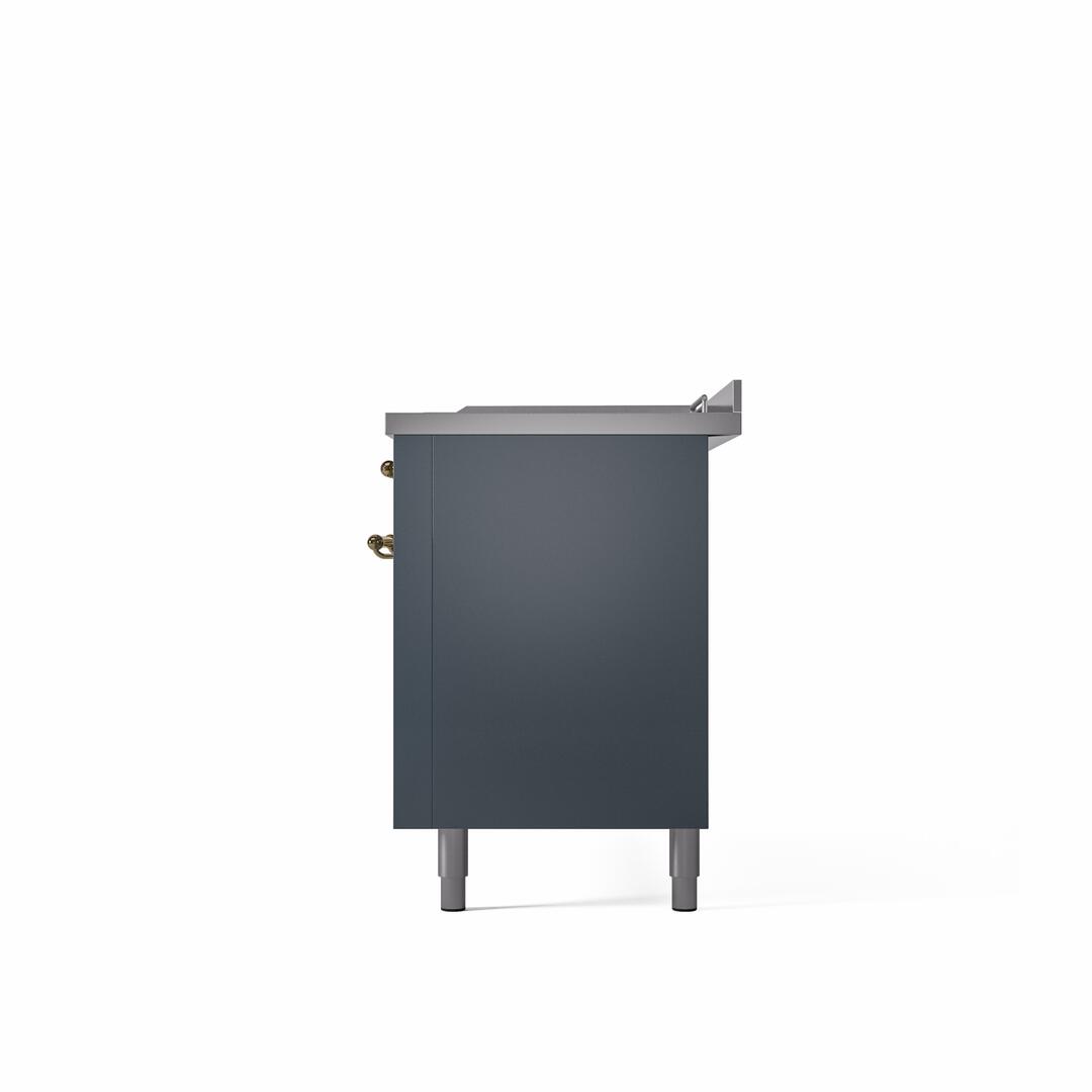 Ilve UP60FSNMPBGGLP Nostalgie Ii 60 Inch Dual Fuel Liquid Propane Freestanding Range In Blue Grey With Brass Trim