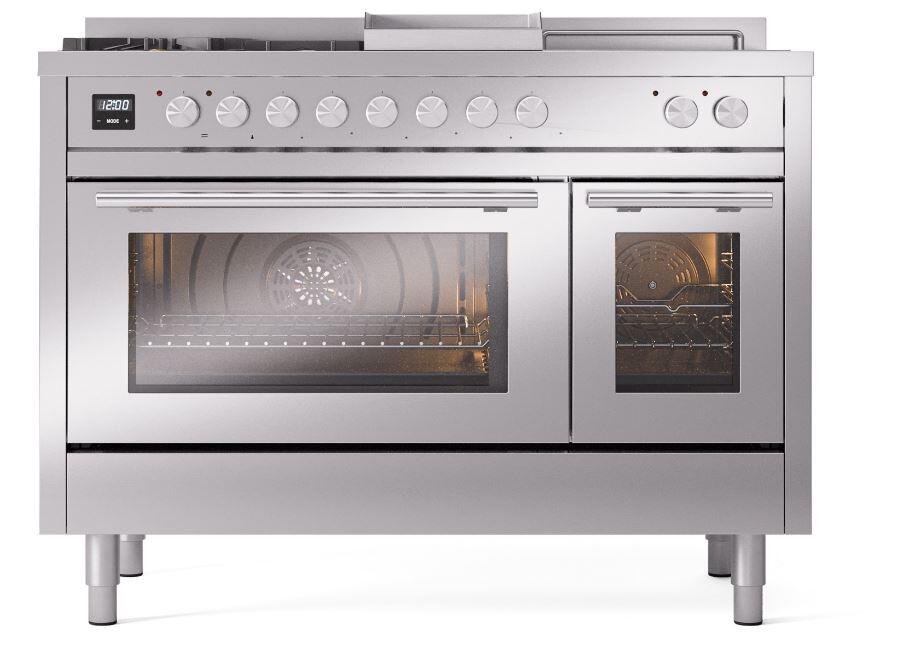 Ilve UP48FSWMPSSLP Professional Plus Ii 48 Inch Dual Fuel Liquid Propane Freestanding Range In Stainless Steel With Trim