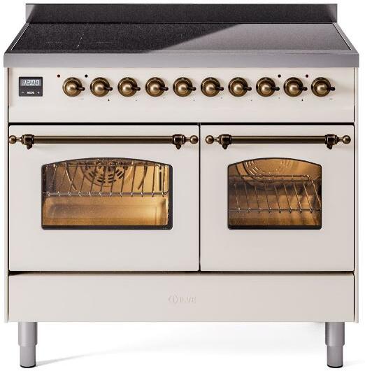 Ilve UPDI406NMPAWB Nostalgie Ii 40 Inch Electric Freestanding Range In Antique White With Bronze Trim