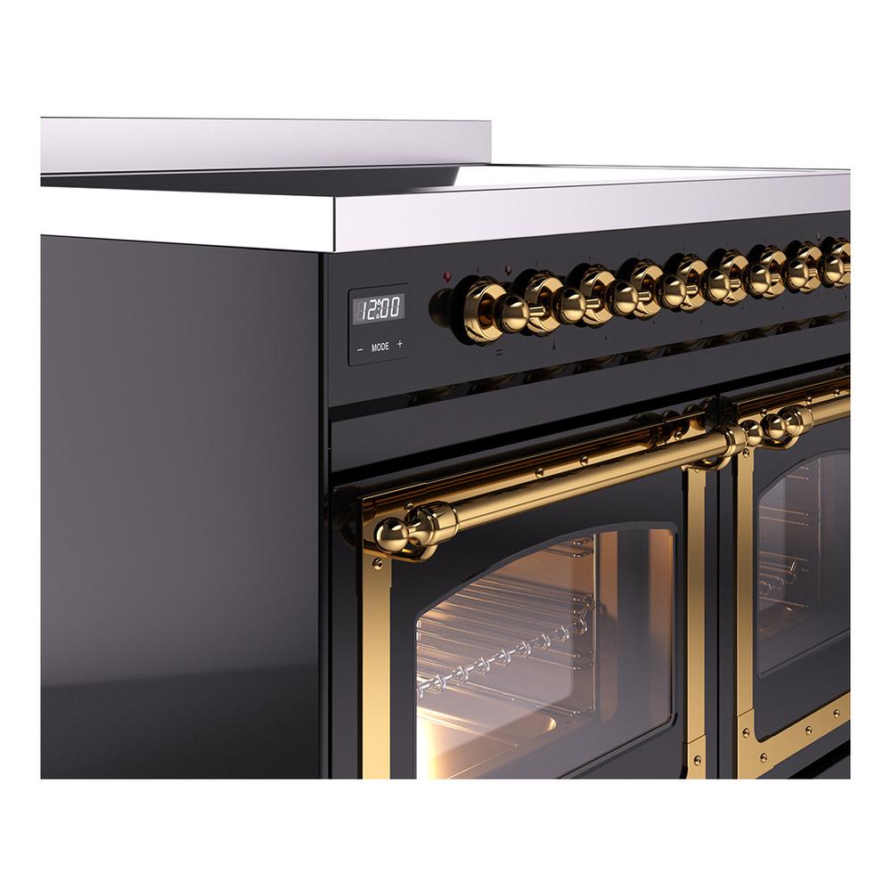 Ilve UNDI406NMPBKG Ilve Undi406Nmpbkg Nostalgie Ii Noblesse 40" Induction Range (Triple Glass Door, Glossy Black, Brass)