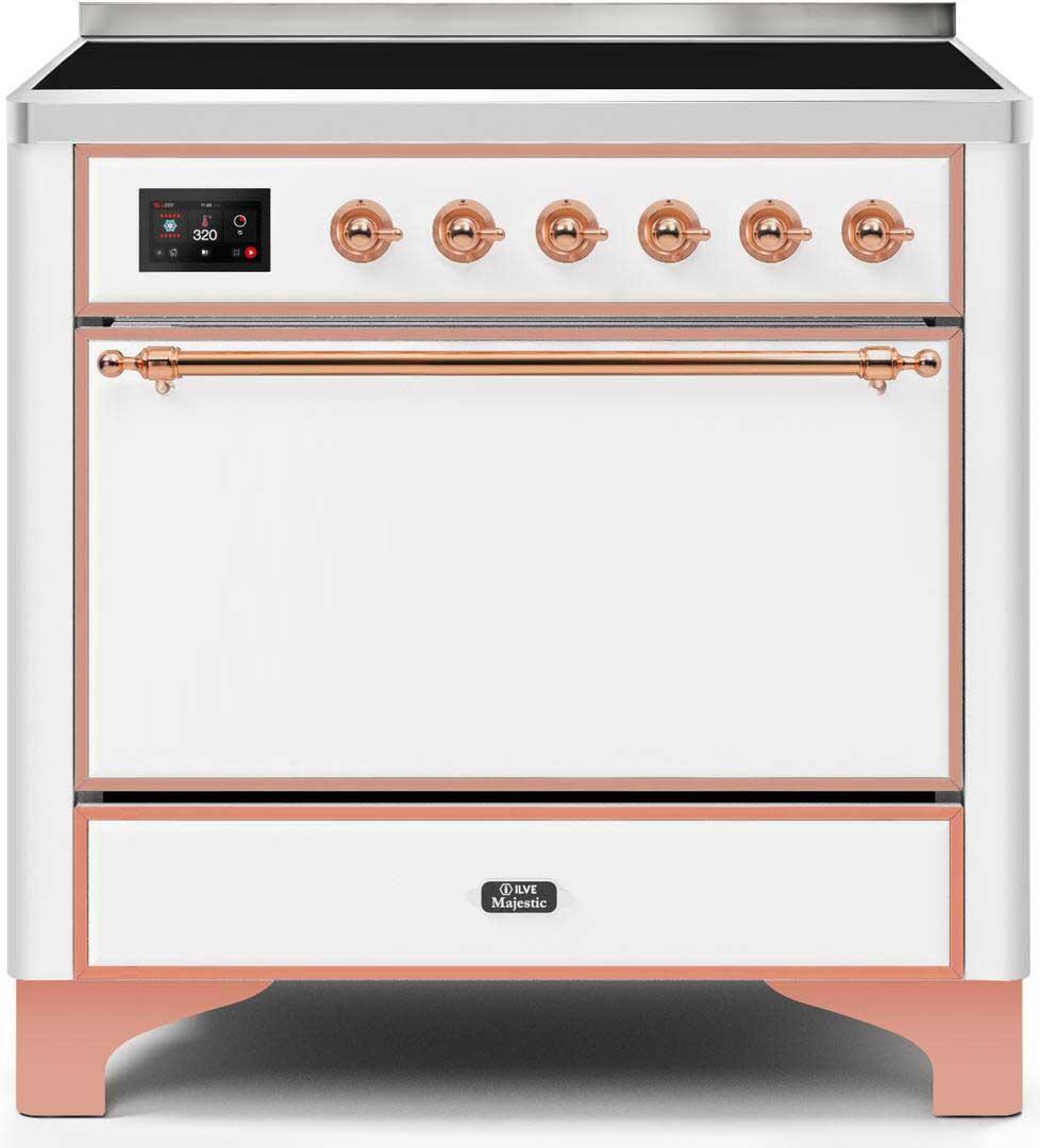 Ilve UMI09QNS3WHP Majestic Ii 36 Inch Electric Freestanding Range In White With Copper Trim