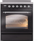 Ilve UPI304NMPBKC Nostalgie Ii 30 Inch Electric Freestanding Range In Glossy Black With Chrome Trim