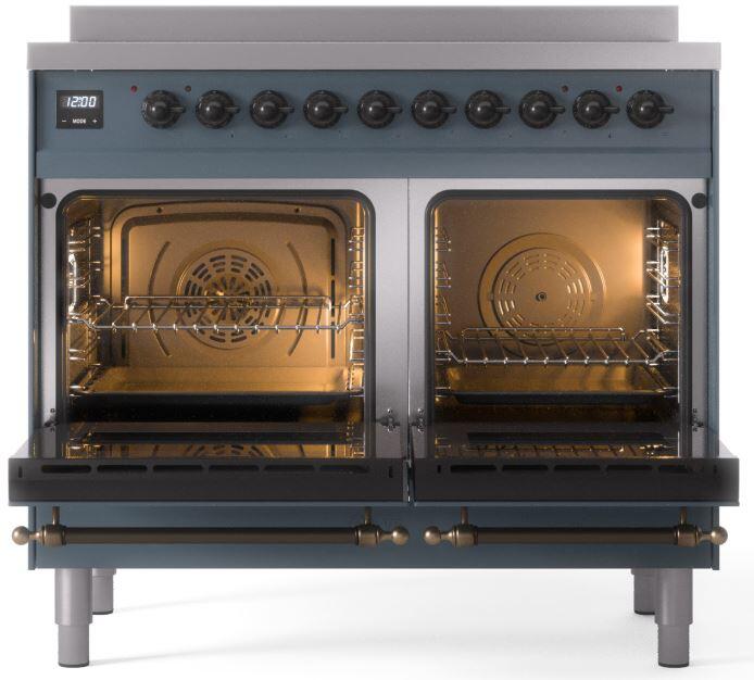 Ilve UPDI406NMPBGB Nostalgie Ii 40 Inch Electric Freestanding Range In Blue Grey With Bronze Trim