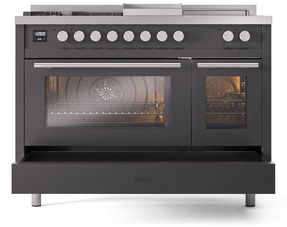 Ilve UP48FSWMPMG Professional Plus Ii 48 Inch Dual Fuel Natural Gas Freestanding Range In Matte Graphite With Trim