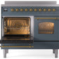 Ilve UPDI406NMPBGG Nostalgie Ii 40 Inch Electric Freestanding Range In Blue Grey With Brass Trim