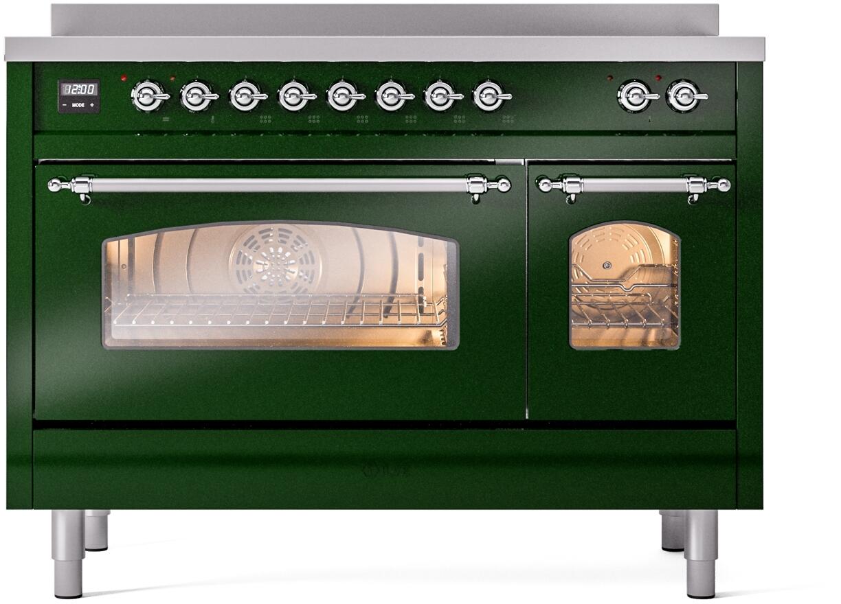 Ilve UPI486NMPEGC Nostalgie Ii 48 Inch Electric Freestanding Range In Emerald Green With Chrome Trim