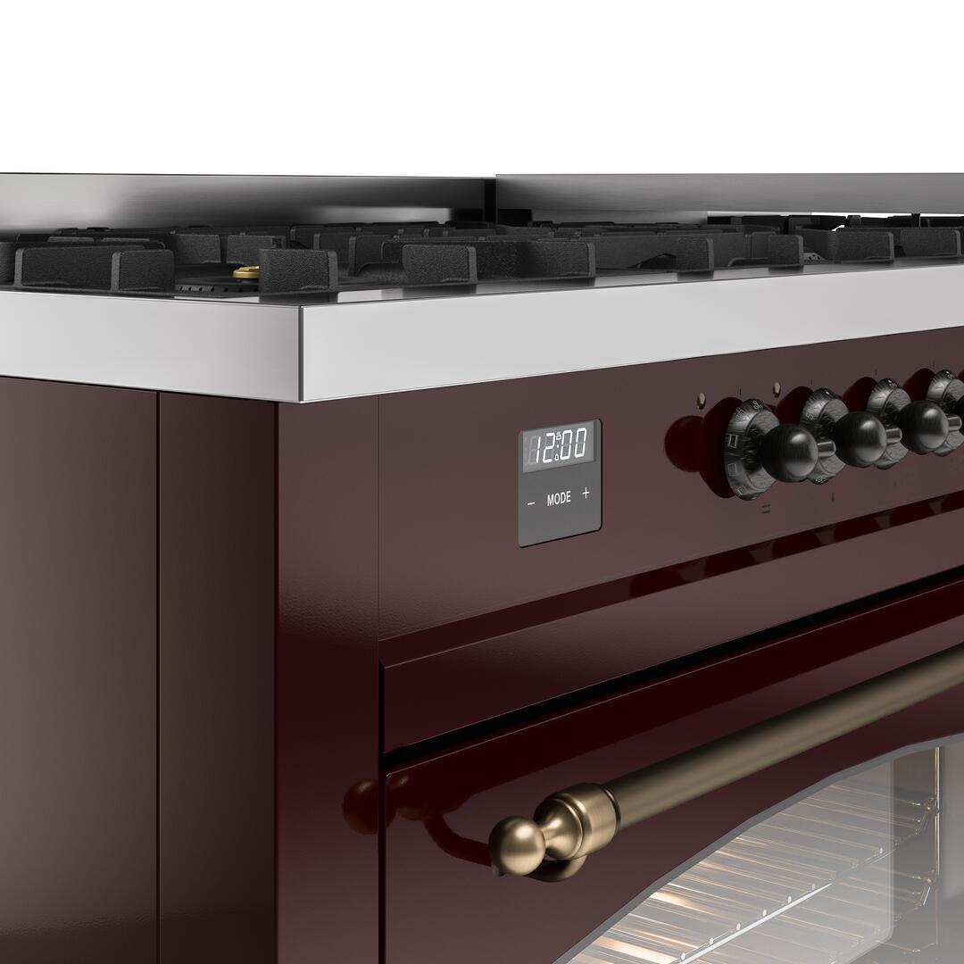 Ilve UP60FNMPBUBLP Nostalgie Ii 60 Inch Dual Fuel Liquid Propane Freestanding Range In Burgundy With Bronze Trim