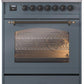 Ilve UP30NMPBGB Nostalgie Ii 30 Inch Dual Fuel Natural Gas Freestanding Range In Blue Grey With Bronze Trim