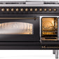 Ilve UP48FNMPBKBLP Nostalgie Ii 48 Inch Dual Fuel Liquid Propane Freestanding Range In Glossy Black With Bronze Trim