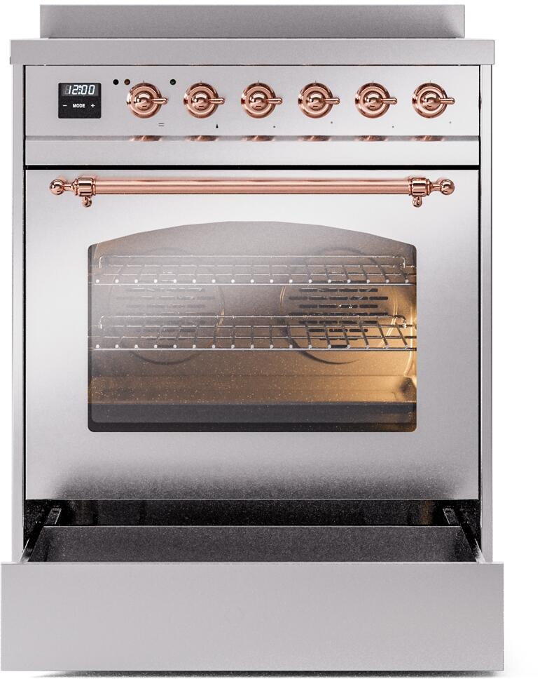 Ilve UPI304NMPSSP Nostalgie Ii 30 Inch Electric Freestanding Range In Stainless Steel With Copper Trim