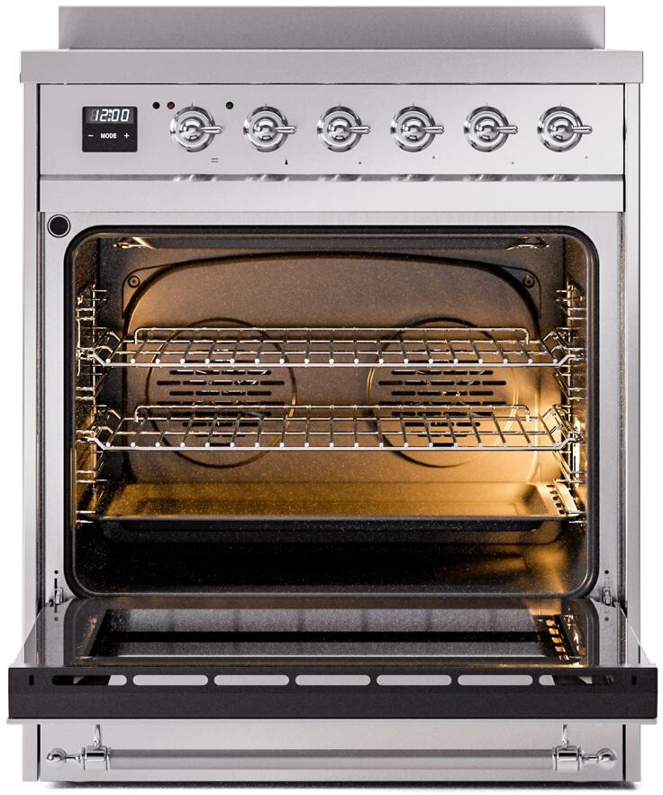 Ilve UPI304NMPSSC Nostalgie Ii 30 Inch Electric Freestanding Range In Stainless Steel With Chrome Trim