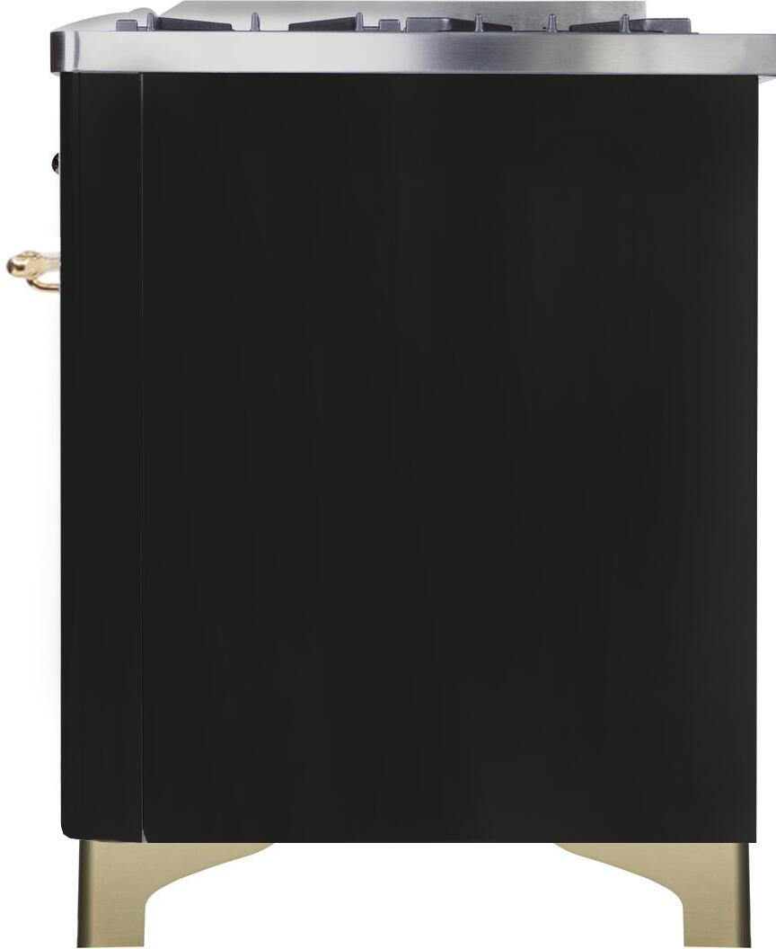 Ilve UM12FDNS3BKG Majestic Ii 48 Inch Dual Fuel Natural Gas Freestanding Range In Glossy Black With Brass Trim