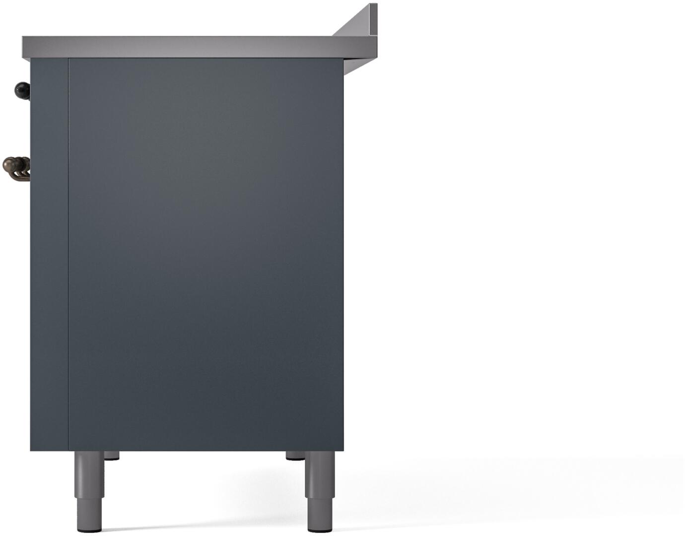 Ilve UPI486NMPBGB Nostalgie Ii 48 Inch Electric Freestanding Range In Blue Grey With Bronze Trim