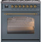 Ilve UP30NMPBGG Nostalgie Ii 30 Inch Dual Fuel Natural Gas Freestanding Range In Blue Grey With Brass Trim