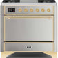 Ilve UM09FDQNS3SSG Majestic Ii 36 Inch Dual Fuel Natural Gas Freestanding Range In Stainless Steel With Brass Trim