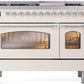 Ilve UP48FNMPAWCLP Nostalgie Ii 48 Inch Dual Fuel Liquid Propane Freestanding Range In Antique White With Chrome Trim