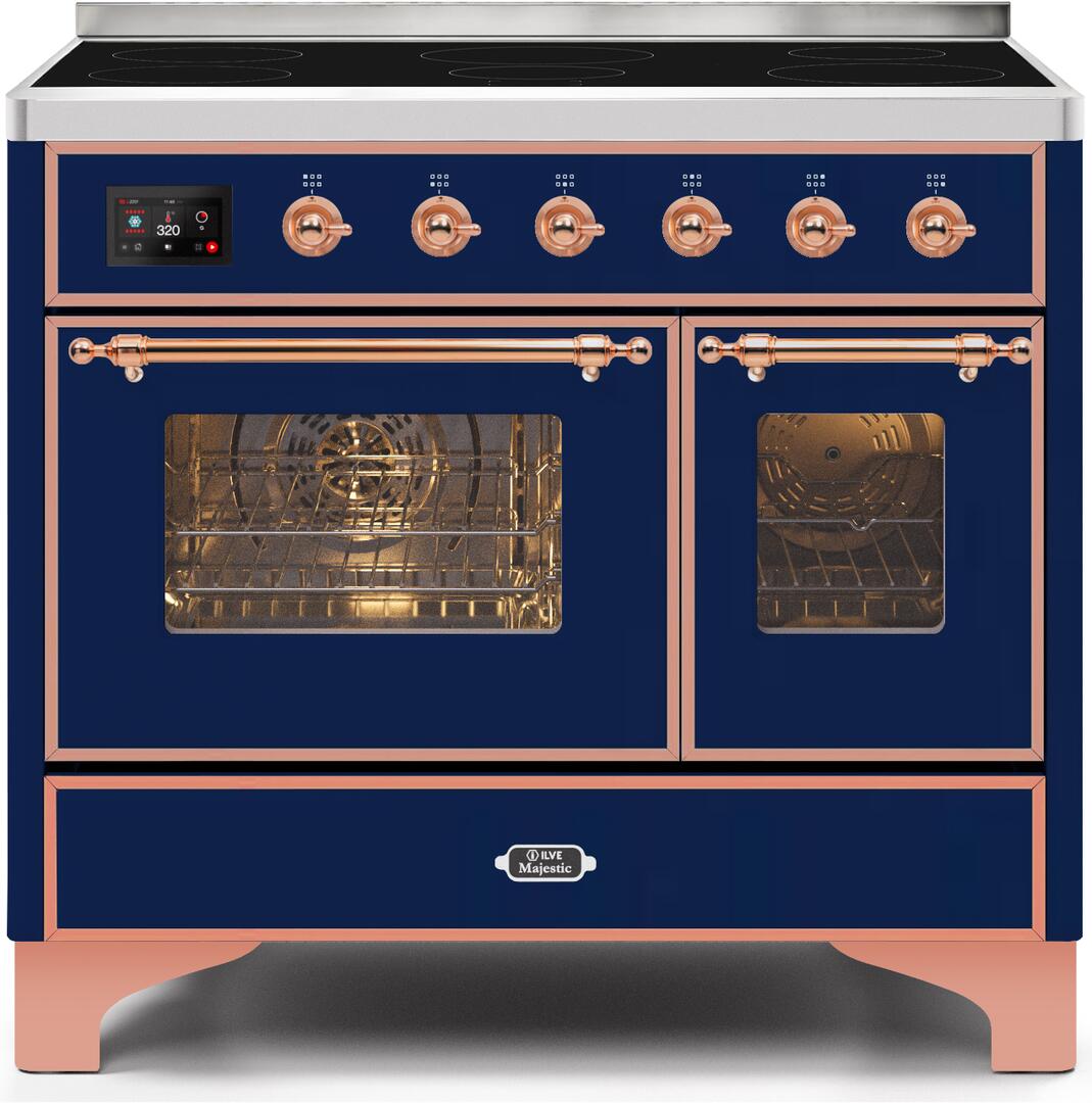 Ilve UMDI10NS3MBP Majestic Ii 40 Inch Electric Freestanding Range In Blue With Copper Trim