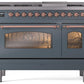 Ilve UP48FNMPBGP Nostalgie Ii 48 Inch Dual Fuel Natural Gas Freestanding Range In Blue Grey With Copper Trim