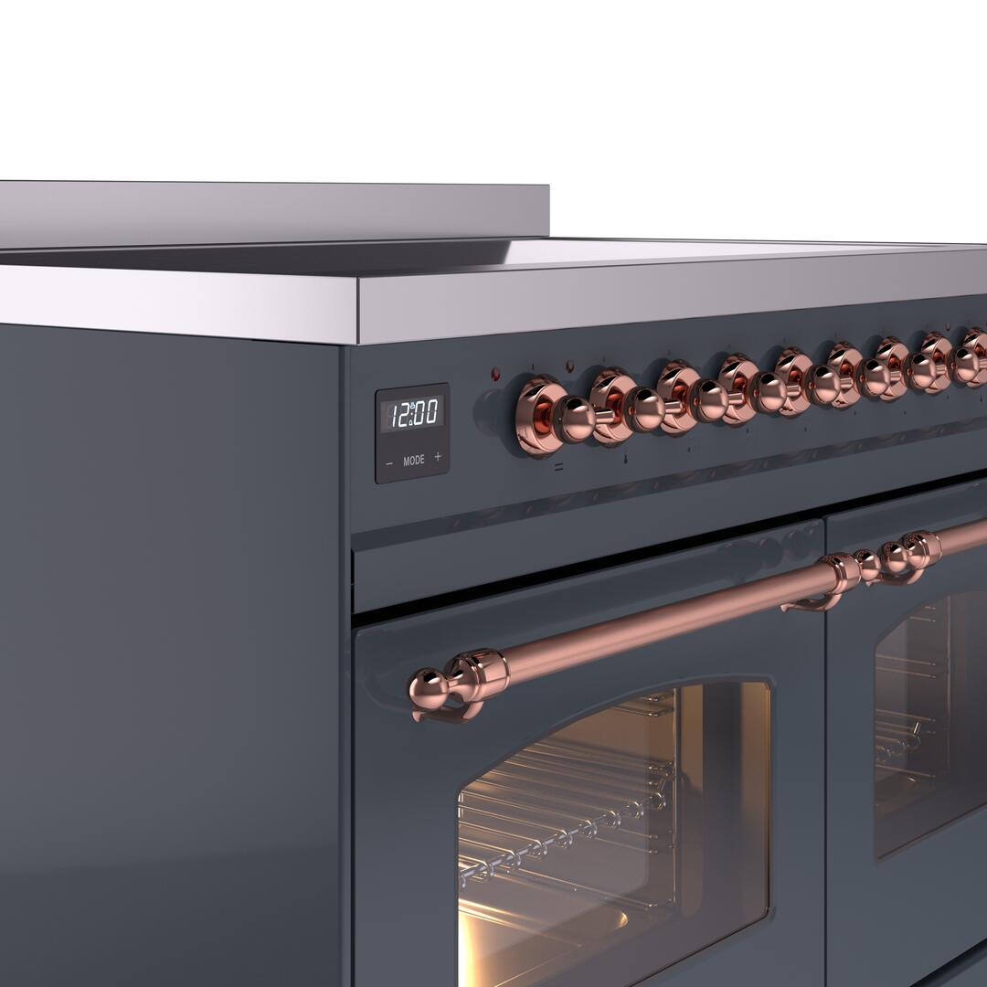 Ilve UPDI406NMPBGP Nostalgie Ii 40 Inch Electric Freestanding Range In Blue Grey With Copper Trim