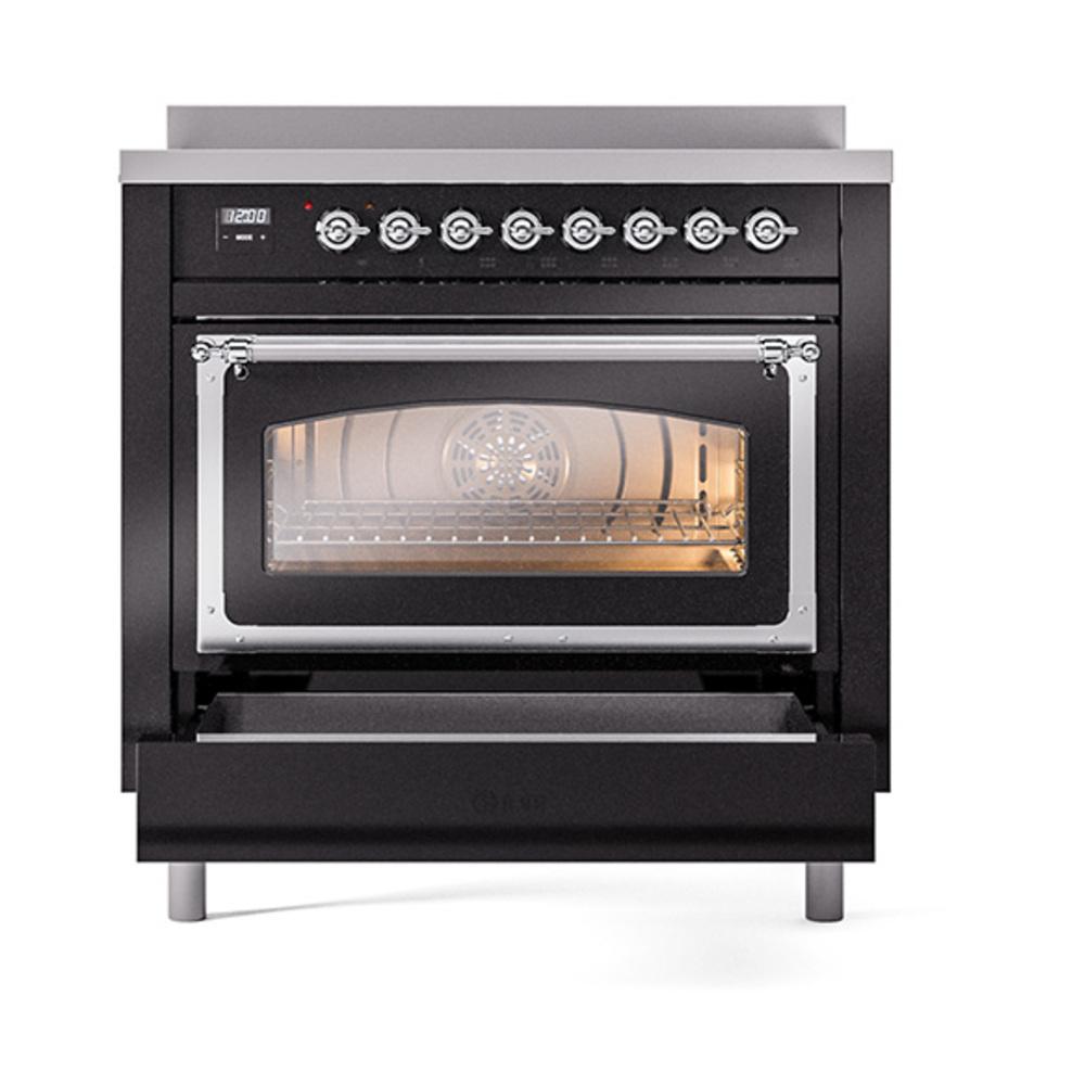 Ilve UNI366NMPBKC Ilve Uni366Nmpbkc Nostalgie Ii Noblesse 36" Induction Range (Triple Glass Door, Glossy Black, Chrome)