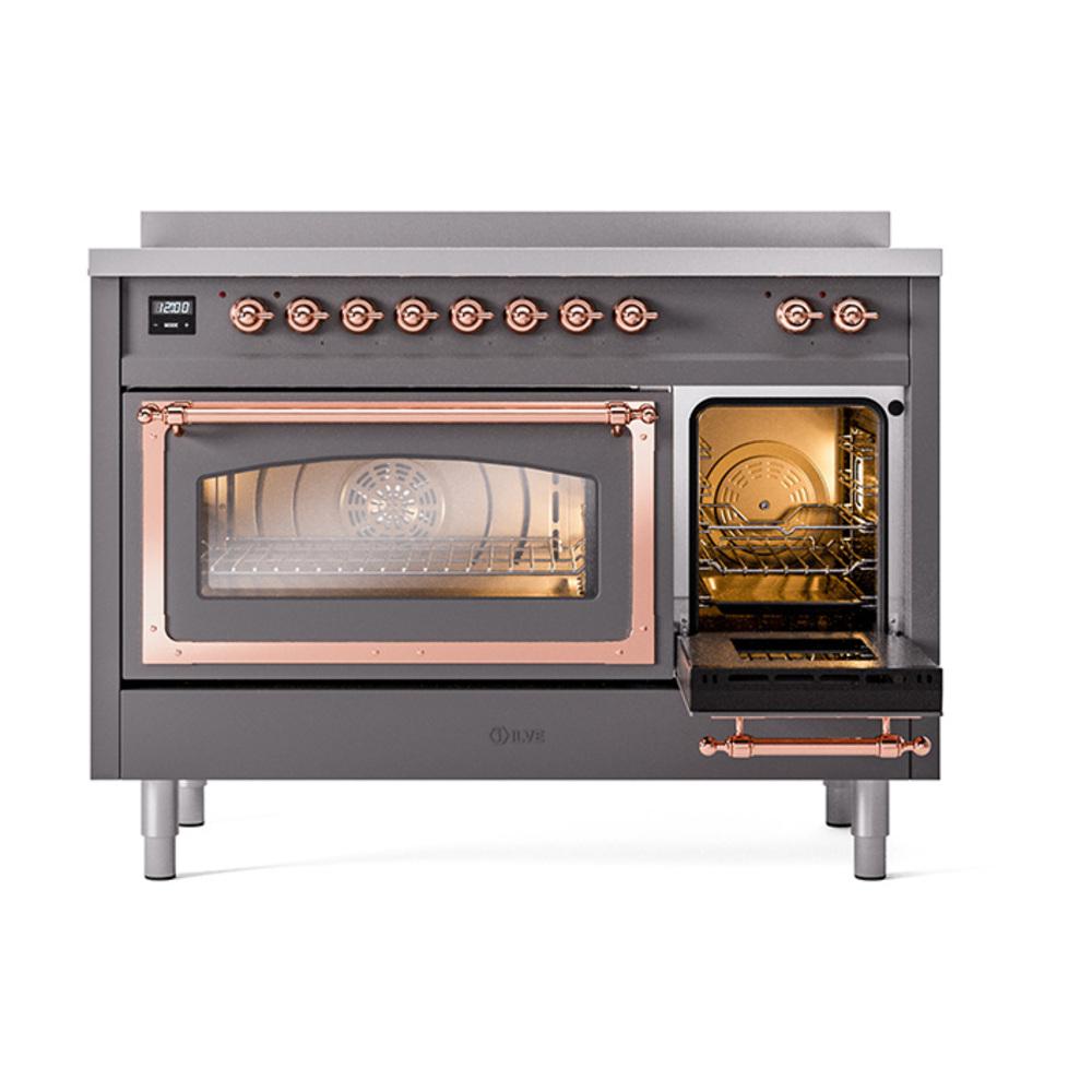 Ilve UNI486NMPMGP Ilve Uni486Nmpmgp Nostalgie Ii Noblesse 48" Induction Range (Triple Glass Door, Graphite Matte, Copper)