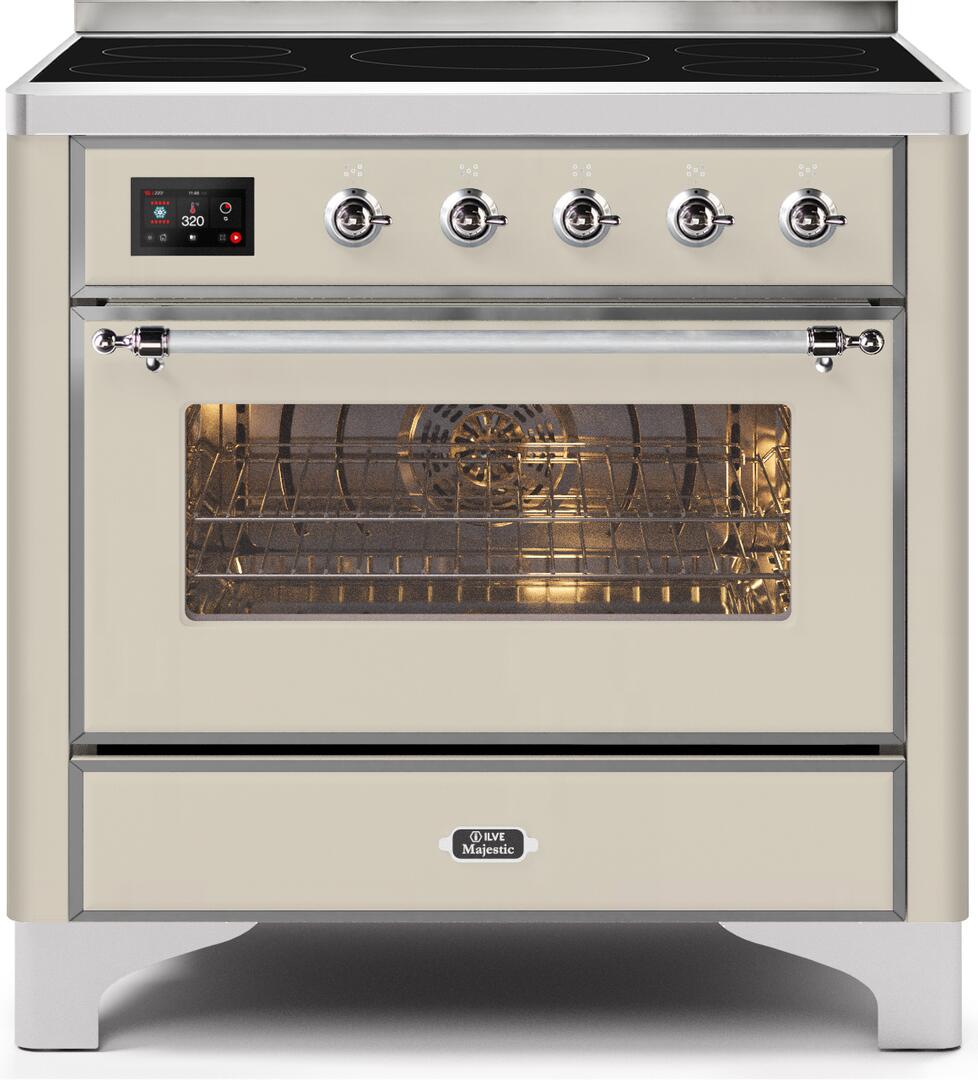 Ilve UMI09NS3AWC Majestic Ii 36 Inch Electric Freestanding Range In Antique White With Chrome Trim